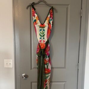 Tropical Parrot One Piece Swimsuit w/ Sheer Wrap Cover Up Agua Bendita Style